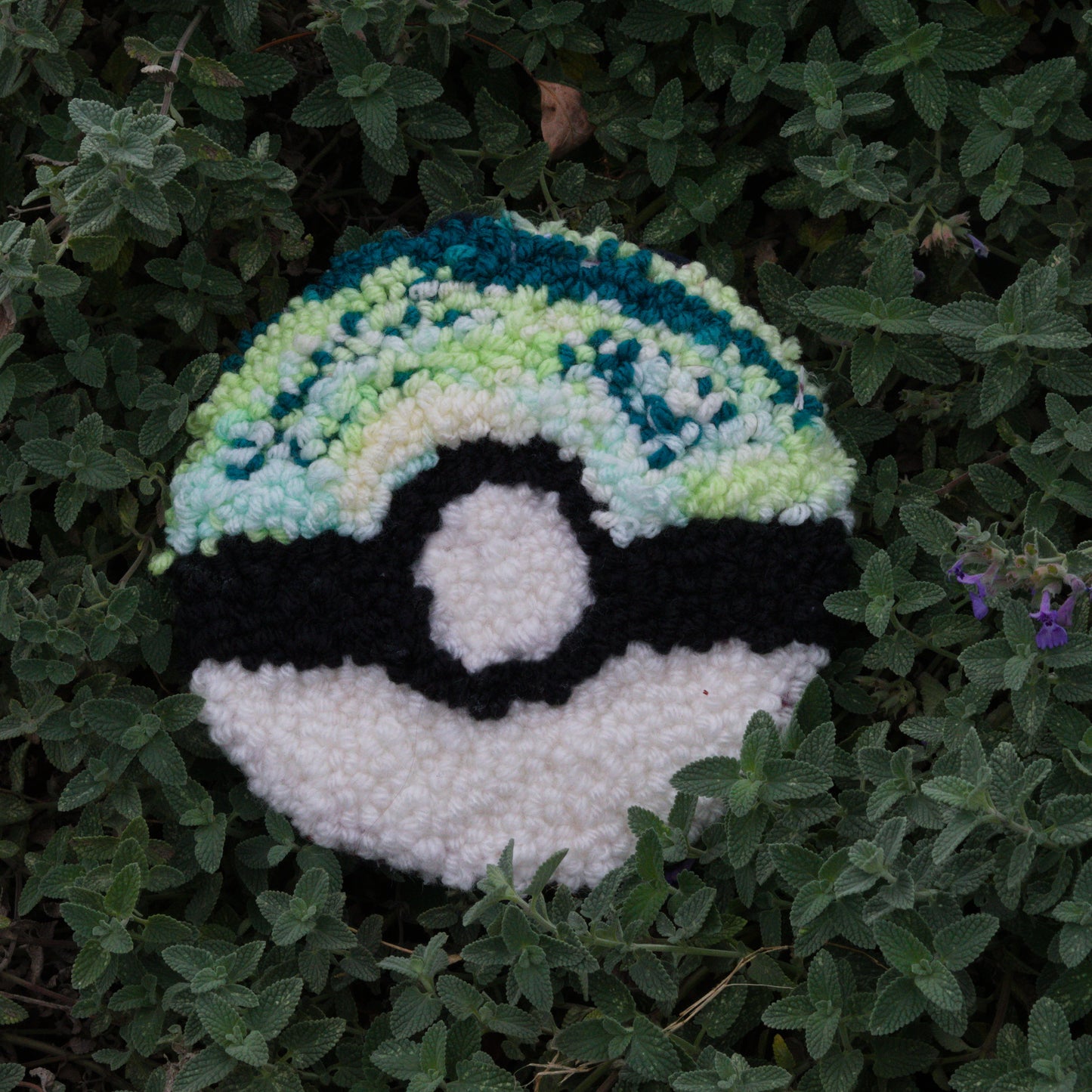 Green, White, and Lime Small Pokeball Mug Rug