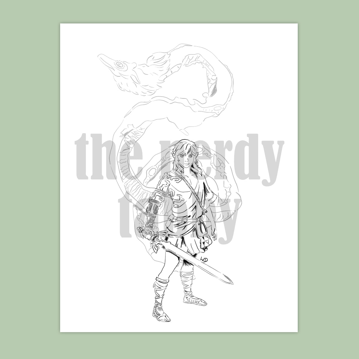 Link and Zelda Sketch Print