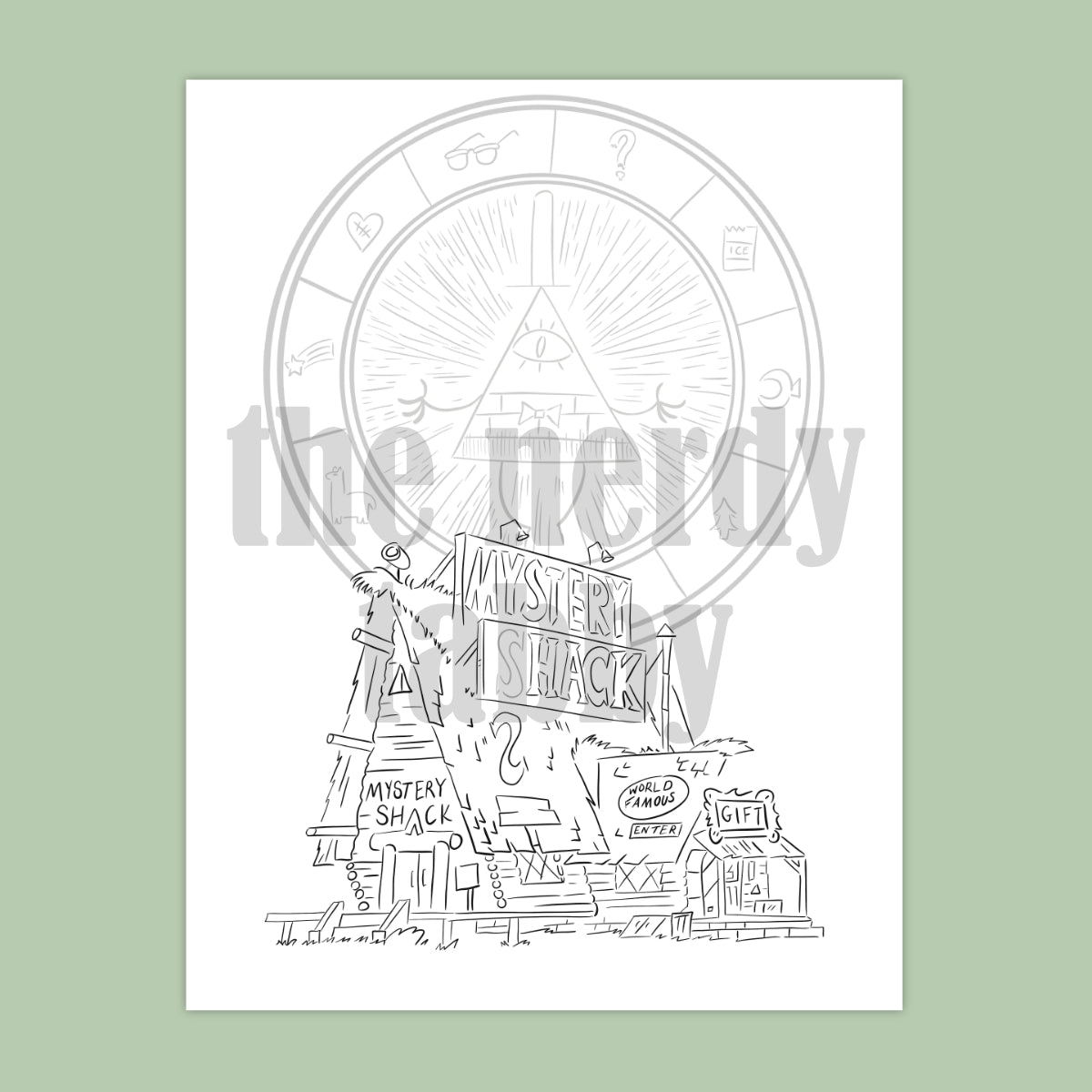 Bill Cipher and the Mystery Shack Sketch Print