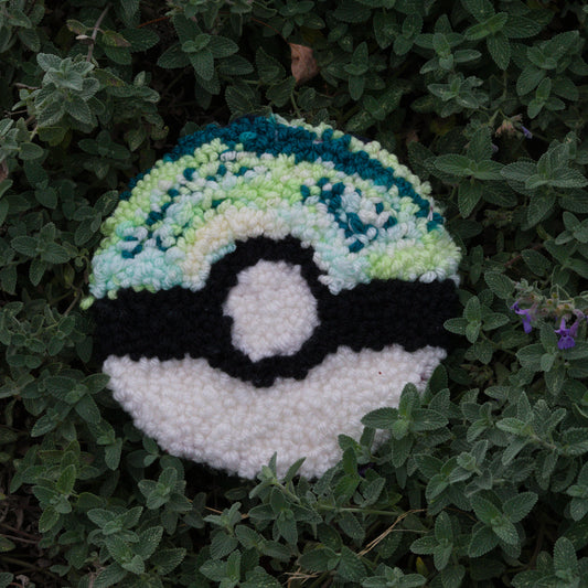 Green, White, and Lime Small Pokeball Mug Rug