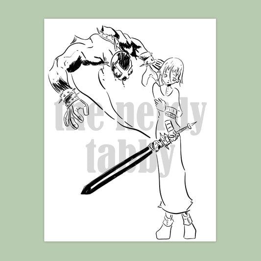 Crona and Ragnarok Ink Sketch Print