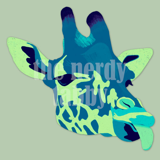 Neon Blue and Green Giraffe Clear Sticker