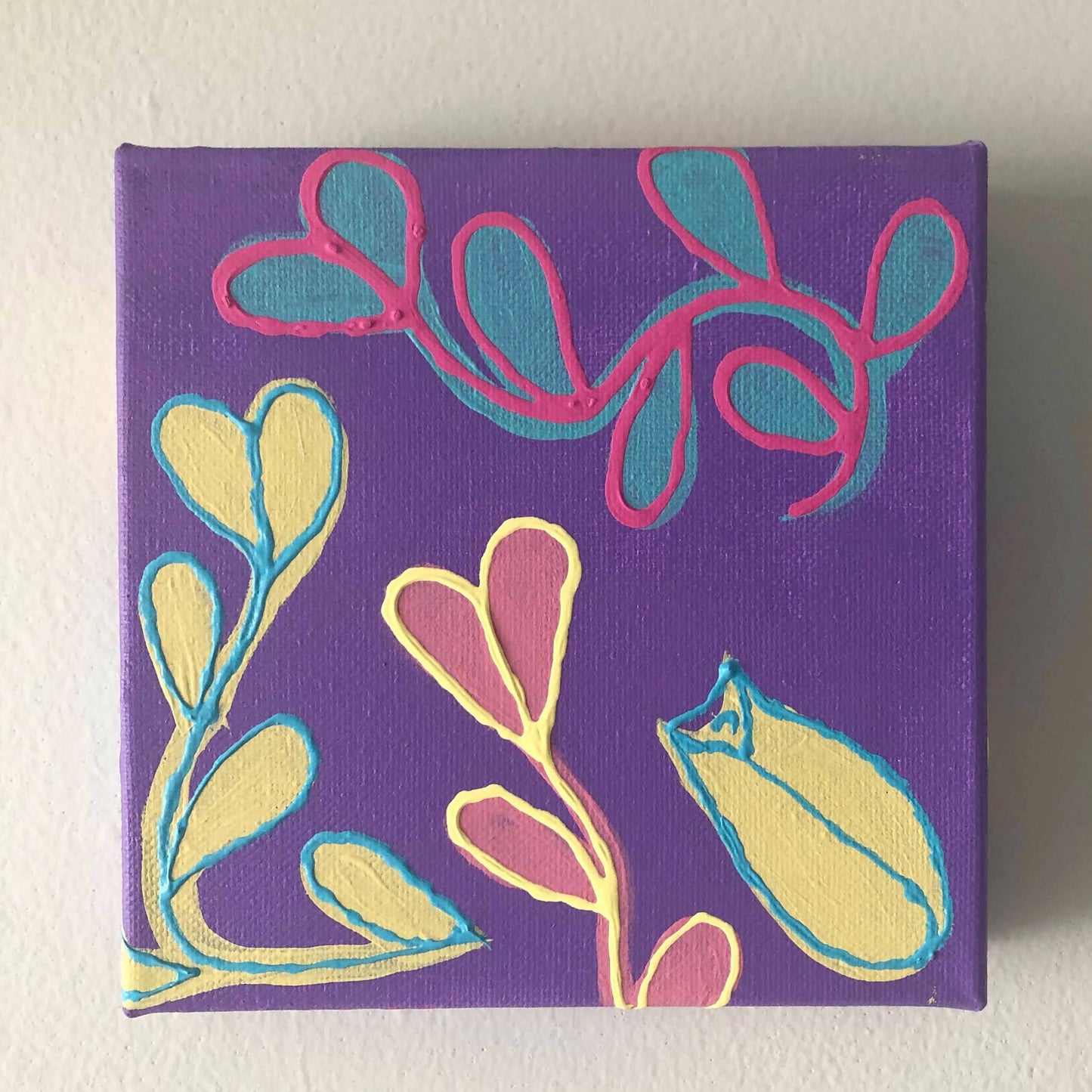 Purple, Pink, Yellow, and Blue Flower Painting
