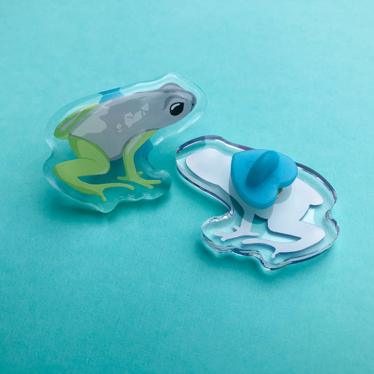 Moss Agate Frog Acrylic Pin