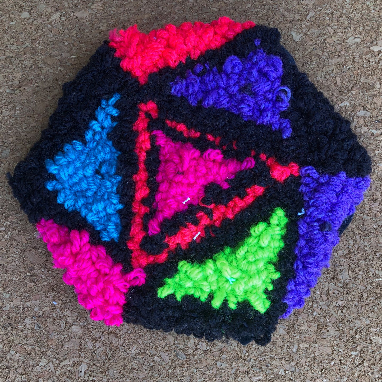 Neon and Black D20 Mug Rug