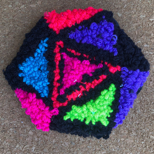 Neon and Black D20 Mug Rug